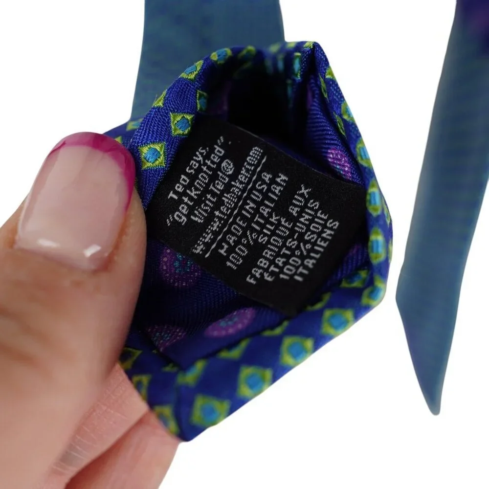 Ted Baker London Mens 100% Italian‎ Silk Tie Blue & Green Pattern Necktie